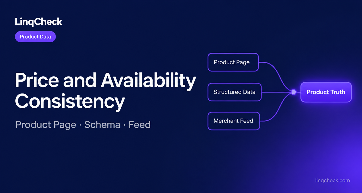 Price and availability consistency across a product page, structured data and merchant feed.